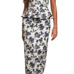 En Saison A Sight To See Peplum Midi Dress Womens L Navy Blue Floral Jacquard White Size L Photo 3