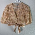 Cleobella  Boho Floral Puff Sleeve Tie-Front Blouse Top Size S - Amina Photo 2