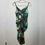 Pretty Little Thing  Green Print Satin Strappy Cowl Neck Side Gathered MIDI Dress Photo 2