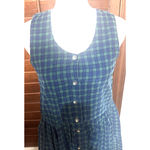 Bryn Connelly Corduroy Jumper Dress Sz 4P Tartan Plaid Navy green Midi VTG 80s Blue Photo 1