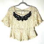 Free People Cream Lace Embroidered Sheer Peplum Top Size Small Photo 0