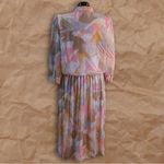 Leslie Fay Vintage  White Pink Multicolor Abstract Print Collared Midi Dress Photo 9