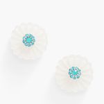 Talbots Carved Floral Rhinestone Round Stud Earrings Blue Teal & White NWT Photo 0