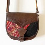 Vintage Leather and Fabric Boho Crossbody Saddlebag Purse Southwestern Cowgirl Brown Photo 1