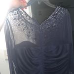 Dark Blue Long Formal Dress With Lace Sleeves And Sequins Size 14 Photo 3