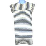VOY Blue Striped Lace Up Neck Dress Sz L Coastal Nautical Crinkle Flutter Sleeve Size L Photo 1