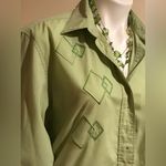 Las Olas  Button Down Long Sleeve Collard Dimond Shape Green Shirt Size Small Photo 1