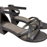 Eileen Fisher Noni Silver Metallic Strappy Block Heel Leather Sandals Size 8.5 Photo 0