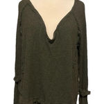 We The Free Free People V Neck Oversized Laguna Waffle knit Thermal Sweater Olive Green XS Photo 0