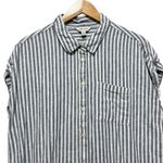Orvis Womens Linen Blend Button Top L Blue White Striped Coastal Beachy Travel Photo 2
