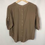 Boutique Mine Brown Button Down Tie Front Short Sleeve Top S Photo 3
