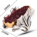 Unique Silver Color Ginkgo Leaf Rings Personality Red Crystal Stone Photo 1