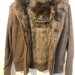 JJ basics Jj basic Cozy Brown Faux Fur Hooded reversible sweater Photo 1