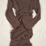 Pretty Little Thing  PLUS Brown Sweater Maxi Dress Long Sleeve Cowl Neck Size 3XL Photo 0