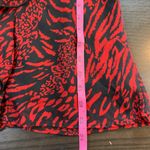 MSK Y2K Red Black Animal Print Blouse Large Ruffle Sheer Flutter Sleeve USA READ Photo 7