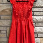 Free People Half Moon Ruffle Mini Dress Fit Flare Red Orange Small Valentines Photo 2