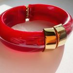 Red & gold chunky bangle bracelet with resin and stainless steel Photo 2