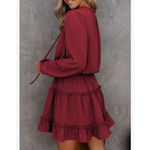 NEW Red Split V Neck Ruffle Chiffon Elegant Mini Short Skirt Dress L Size L Photo 1