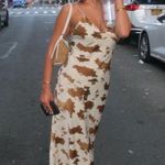 ZARA  cow patch satin effect boho western  Brown and Cream maxi long dress Photo 10