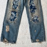 Free People Desert Rose Jeans High Rise Straight Leg Embroidered Floral Patch 26 Photo 7