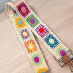 Boho Embroidery Multicolor Crochet Flower Adjustable Purse Strap White Photo 0