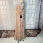 Adrianna Papell  NWT Pink Gold Spaghetti Strap Sequin Mesh Blouson Gown Size 18 Photo 9