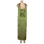 BHLDN  Delaney Scoop-Neck Scarf High-Shine Satin Maxi Dress, Olive Green, XS Photo 7