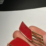 Monet Signed  Clip On Gold Tone /Red Earrings Photo 4