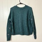 Madewell  Womens Sweater  Green Floral Embroidered Crew Neck Merino Wool Size S Photo 6