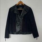 Lucky Brand Miz Hybrid Moto Zip Jacket Black Canvas Goat Leather Cotton Size M Photo 1