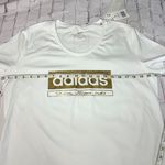 Adidas Womens Gold Foil Graphic White Short Sleeve Tee Sz L Photo 8