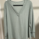 SheIn Curve Women’s Sage Green Eyelet Pattern Longsleeve V Neck Blouse Size 1XL Photo 0