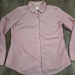 Chico's  Long Sleeve Red Whit GoldMetallic Shimmer Striped No-Iron Shirt Size 0 S Photo 0