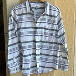 Old Navy  Button Down White, Navy, Pale Green and Yellow Stripe Size Large Photo 0