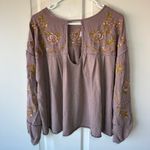 In Loom In Loom Rose Taupe Embroidered Drop Sleeve Blouse Mauve Peasant Floral Medium Photo 3