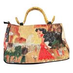 Chico's  Women's Bamboo Handles White Cat Beaded Tote Handbag Photo 0