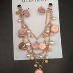 Ellen Tracy  3 layered Necklace & Earrings Peach Photo 0