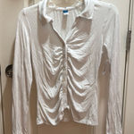 Old Navy  Womens Ribbed Ruched Button Front Collared Long Sleeve Top White Size M Photo 0