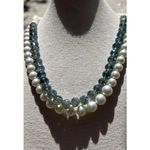 Vintage Layered Pearl Multi Layered White Blue Bead Round Glass Necklace Sz 22” Photo 1