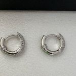 14mm CZ Small Hoop Earrings for Men Women,Streetwear Hop Hop Unisex Style Silver Photo 3