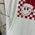 Smiley Face Checkered Santa Hat Graphic T Shirt Womens 2XL White Red Size 2X Photo 6