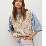 Mango MNG Cream Multicolor Floral Waistcoat Sleeveless Knit Sweater Vest Top M Size M Photo 2