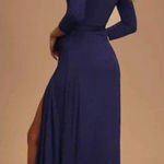 Lulus  Garden District Wrap Maxi Dress 3/4 Sleeve Casual‎ Elegant Navy Blue Small Photo 0