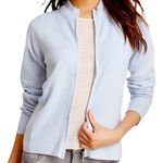 Shu Shu Anthropologie Blue Zip Up Cardigan Sweater Ribbed Knit Long Sleeve Large Photo 0