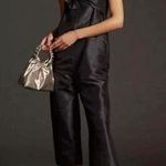 Anthropologie Hutch Satin Wide Cropped Leg Bow Detail Jumpsuit Party Black XS Photo 0