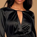 Lulus Turned Up Black Long Sleeve Open Back Satin Bodycon Mini Dress Large Photo 7