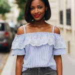 Guess blue striped cold shoulder crop top Photo 0