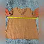 Cremieux Women’s Caramel Long Sleeve Boho Red Embroidered Pullover Shirt Size L Tan Size L Photo 5