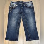 Miss Me  signature capri crop cropped denim Women's Blue Embellished Jeans Photo 1