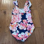 Kona Sol  ruched tummy control ruffle sleeve floral one piece swimwear small 4/6 Photo 3